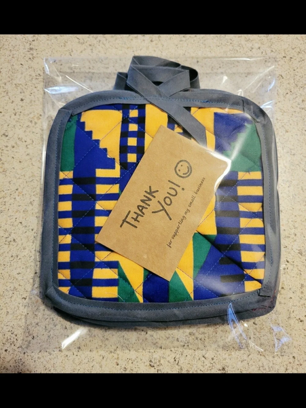 Quilted Geometric Men's Tote in Blue, Yellow & Green